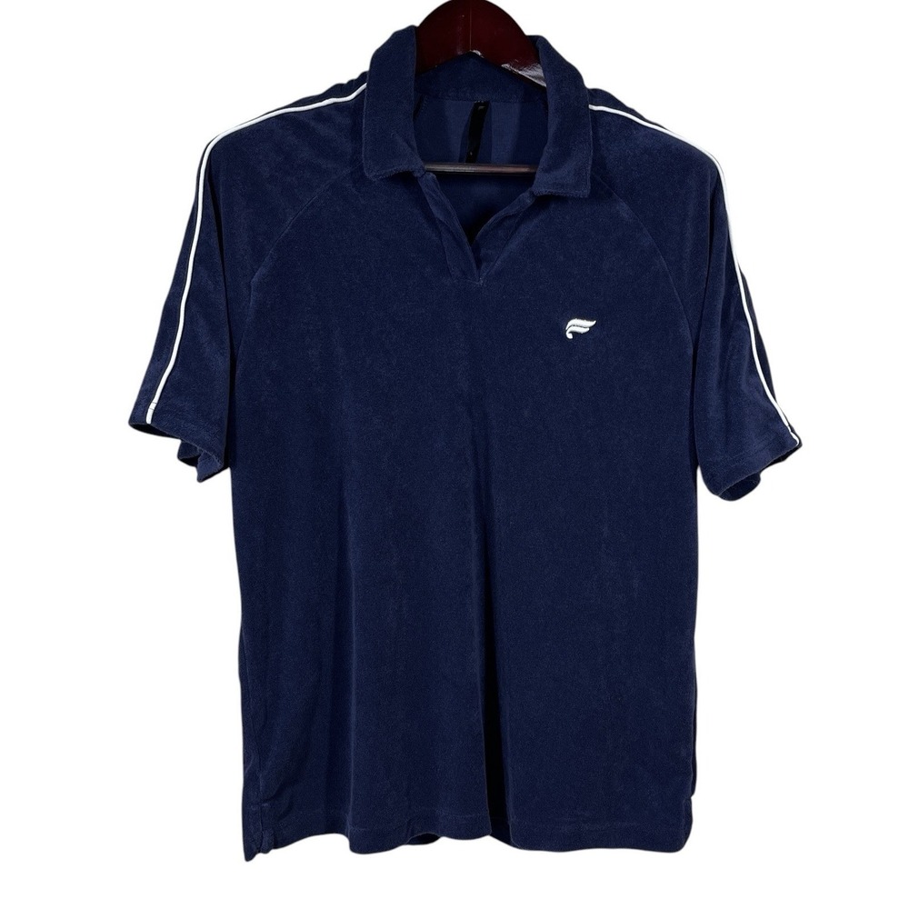 Fabletics Island Terry Popover Mens‎ Large Navy Blue Collared Polo Shirt Beach